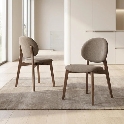 Linen Dining Chairs, Scandinavian Style, Light Brown Linen & Walnut, Set of 2
