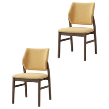 Linen-Upholstered Side Chair with Walnut Legs, Set of 2,Yellow Linen & Walnut, Set of 2