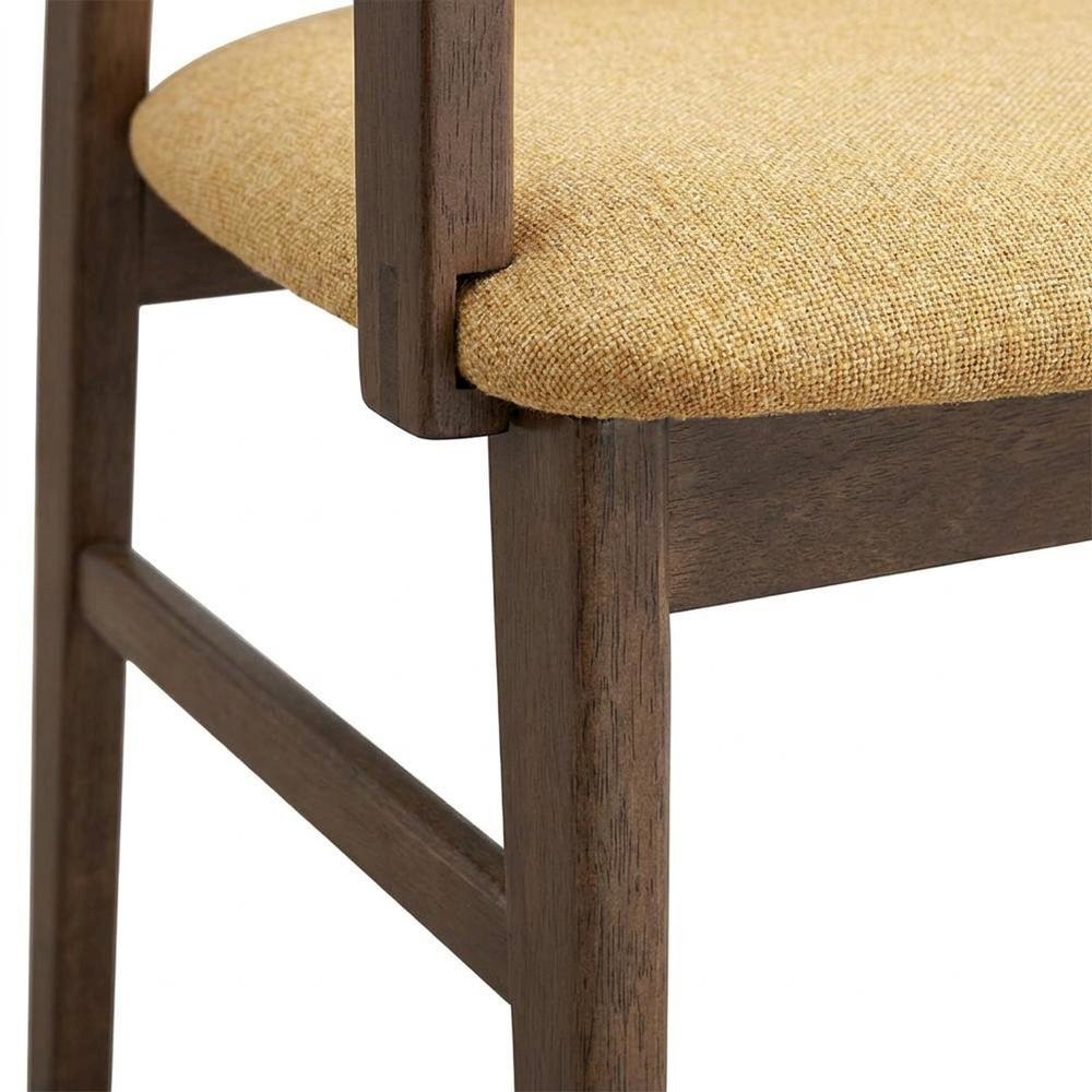 Linen-Upholstered Side Chair with Walnut Legs, Set of 2,Yellow Linen & Walnut, Set of 2