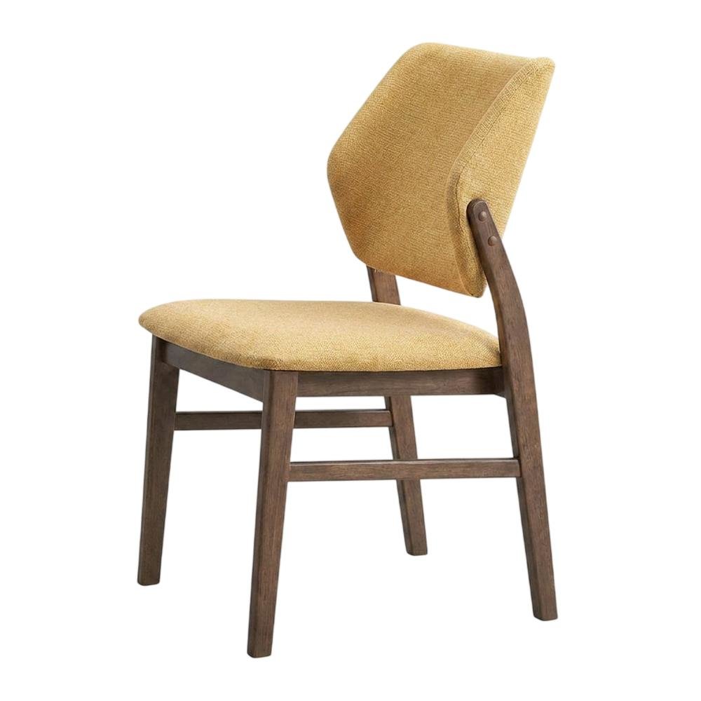 Linen-Upholstered Side Chair with Walnut Legs, Set of 2,Yellow Linen & Walnut, Set of 2