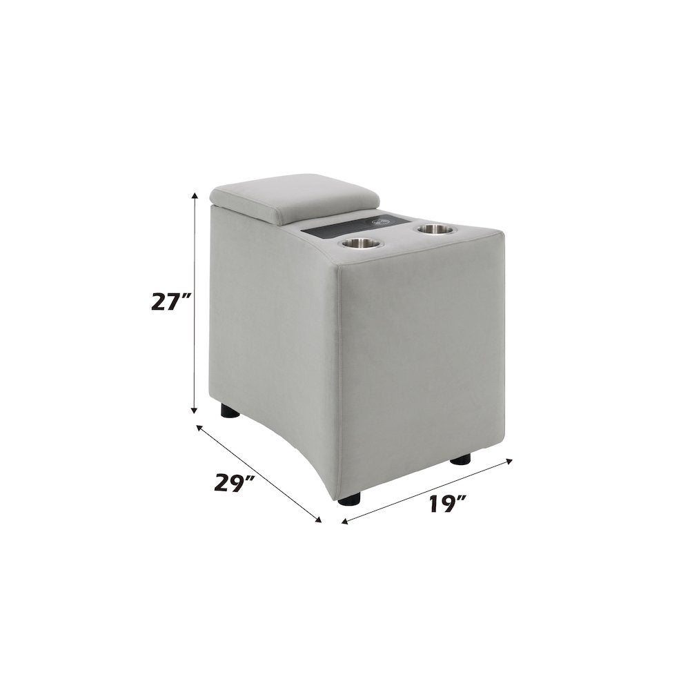 Emee Console w/USB Port , Cup Holder & Wireless Charge Gray Corduroy
