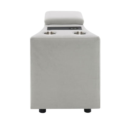 Emee Console w/USB Port , Cup Holder & Wireless Charge Gray Corduroy