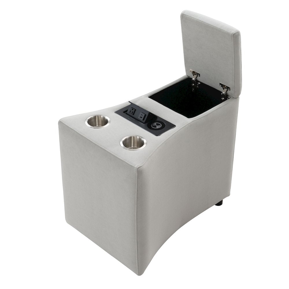 Emee Console w/USB Port , Cup Holder & Wireless Charge Gray Corduroy