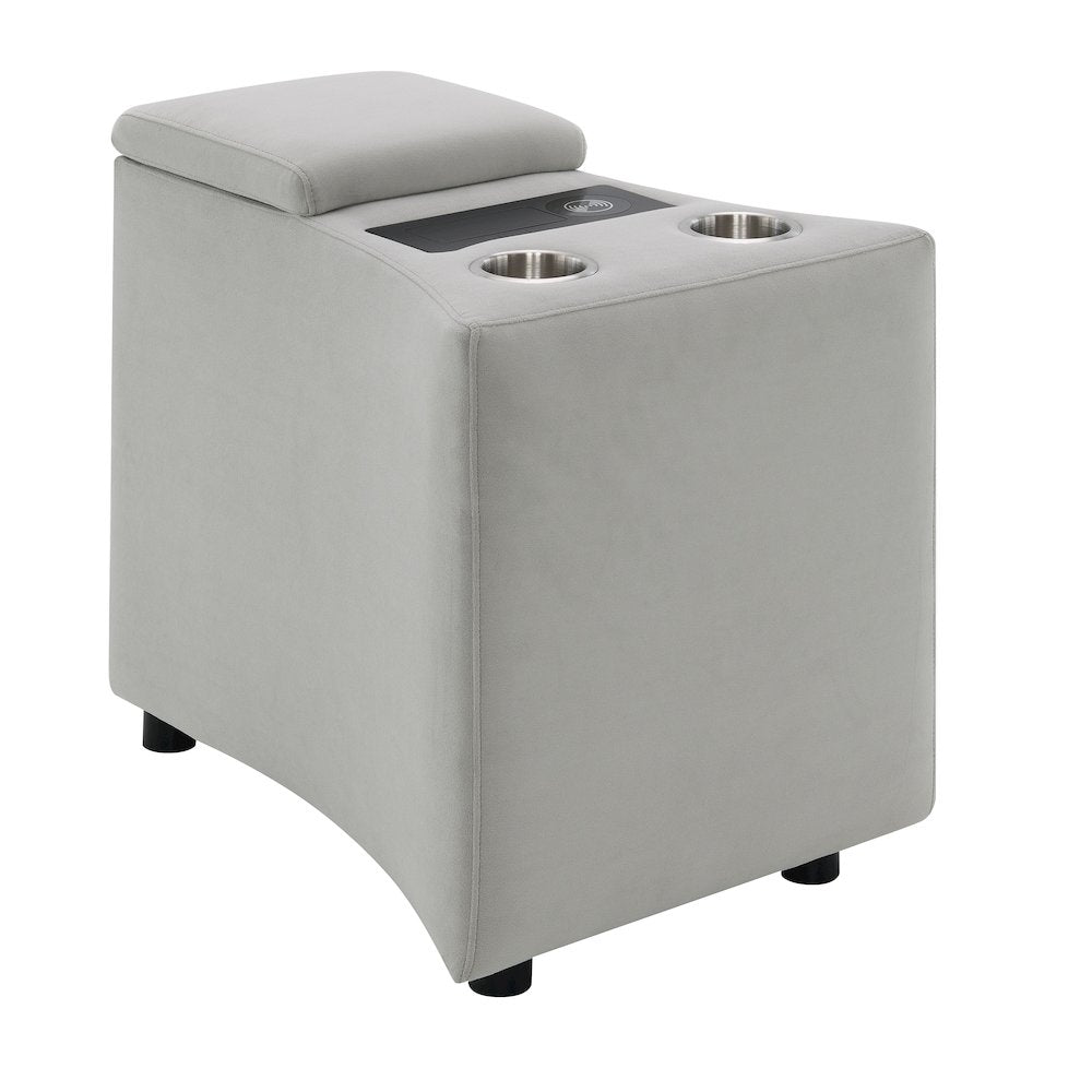 Emee Console w/USB Port , Cup Holder & Wireless Charge Gray Corduroy