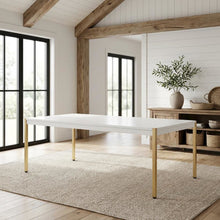 White & Gold Finish Rectangular Coffee Table MDF Metal Contemporary Design