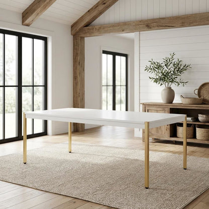White & Gold Finish Rectangular Coffee Table MDF Metal Contemporary Design