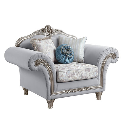 Pelumi Chair w/3 Pillows Light Gray Linen & Platinum