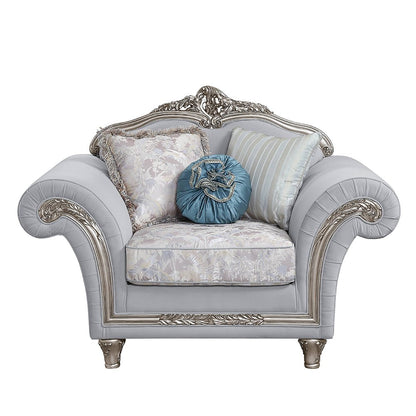 Pelumi Chair w/3 Pillows Light Gray Linen & Platinum