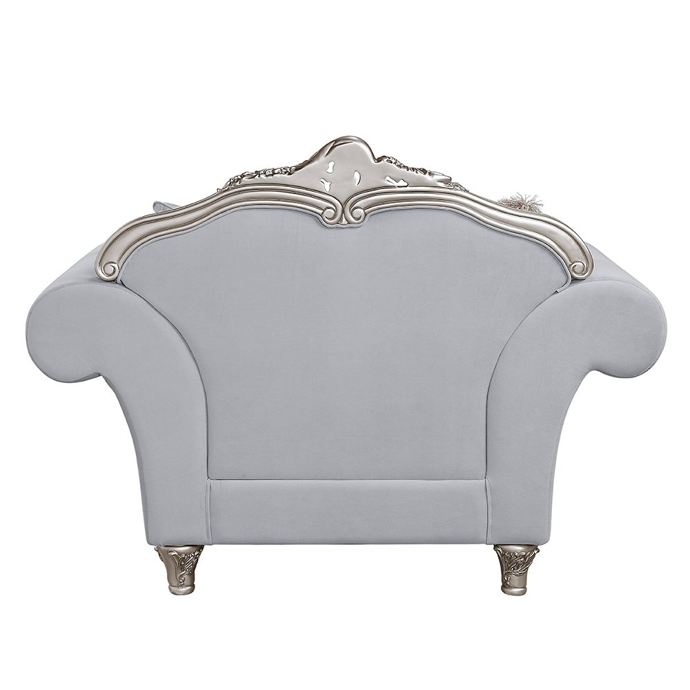 Pelumi Chair w/3 Pillows Light Gray Linen & Platinum