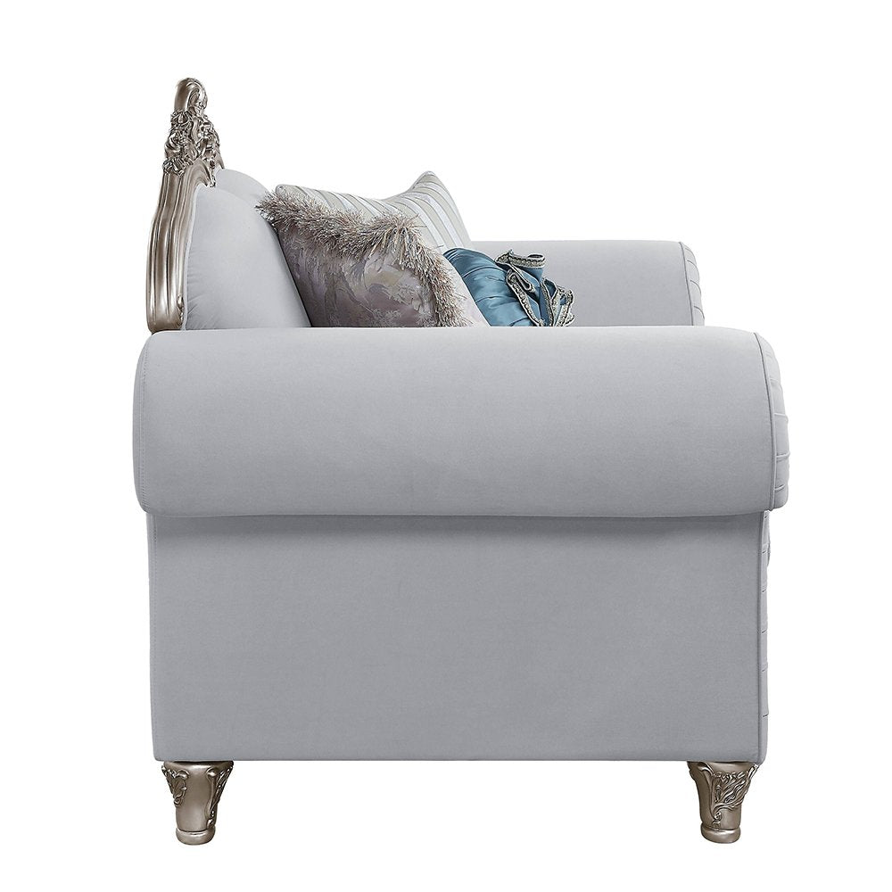 Pelumi Chair w/3 Pillows Light Gray Linen & Platinum