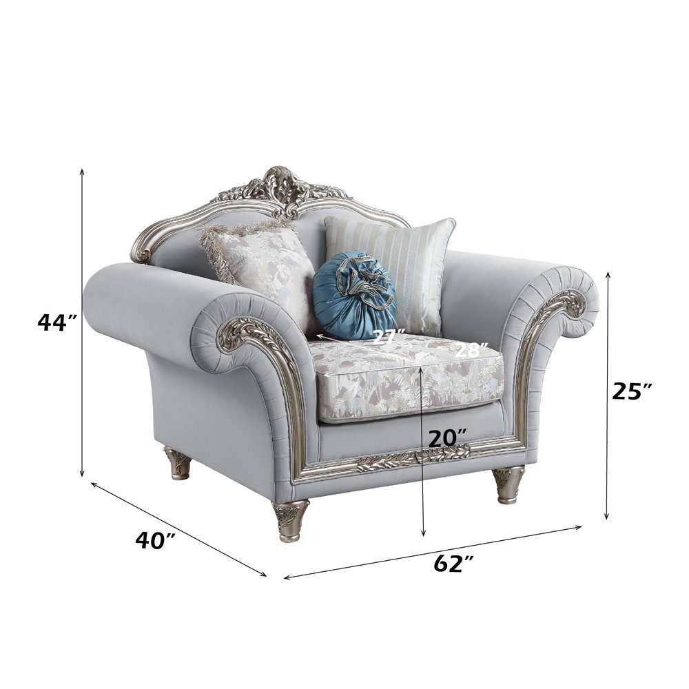 Pelumi Chair w/3 Pillows Light Gray Linen & Platinum