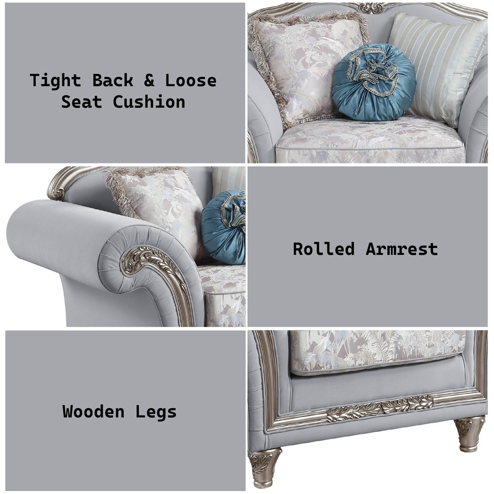 Pelumi Chair w/3 Pillows Light Gray Linen & Platinum