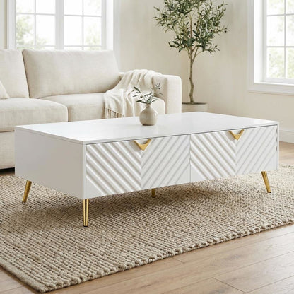 White High Gloss Coffee Table with Composite Wood and Metal Frame