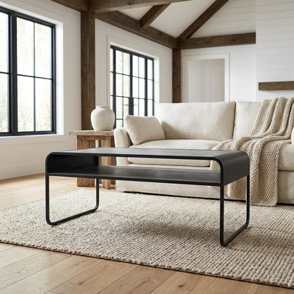 Concrete Gray and Black Coffee Table with Industrial Design and Metal Frame