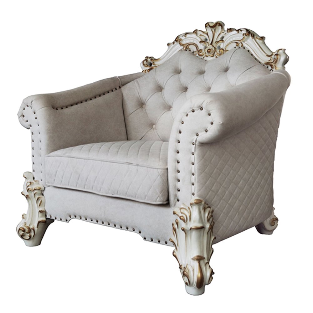 Vendome II Chair w/2 Pillows Two Tone Ivory Fabric & Antique Pearl