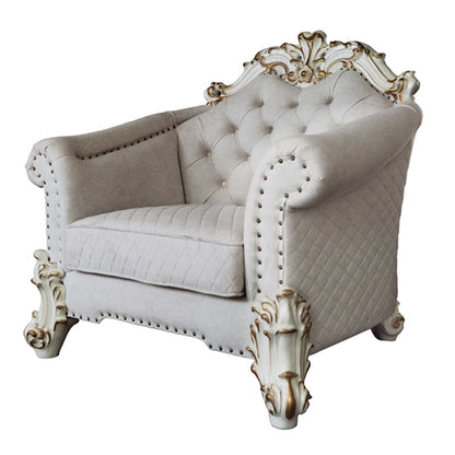 Vendome II Chair w/2 Pillows Two Tone Ivory Fabric & Antique Pearl