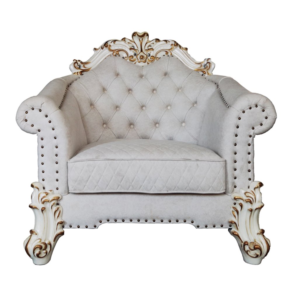 Vendome II Chair w/2 Pillows Two Tone Ivory Fabric & Antique Pearl