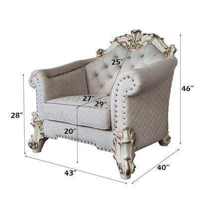Vendome II Chair w/2 Pillows Two Tone Ivory Fabric & Antique Pearl