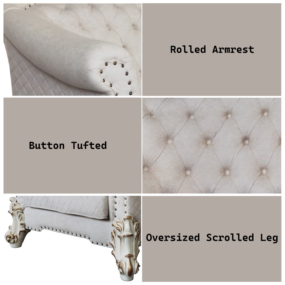 Vendome II Chair w/2 Pillows Two Tone Ivory Fabric & Antique Pearl