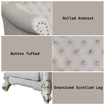 Vendome II Chair w/2 Pillows Two Tone Ivory Fabric & Antique Pearl