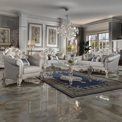 Vendome II Chair w/2 Pillows Two Tone Ivory Fabric & Antique Pearl