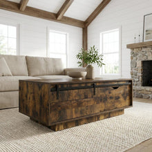 Rustic Oak Wooden Rectangular Coffee Table with Metal Legs and Storage Shelf
