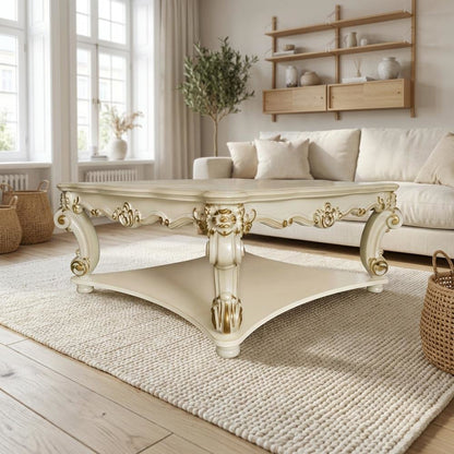 Grey Wooden Square Coffee Table with Scrolled Legs and Durable Construction