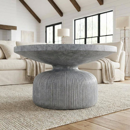 Cement Coffee Table Weathered Gray with Sturdy Construction and Modern Design