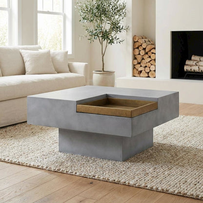 Grey Cement Coffee Table with Weathered Finish and Durable Construction