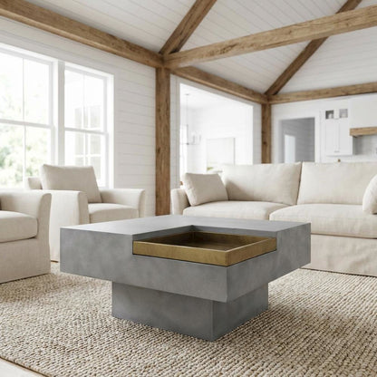 Grey Cement Coffee Table with Weathered Finish and Durable Construction