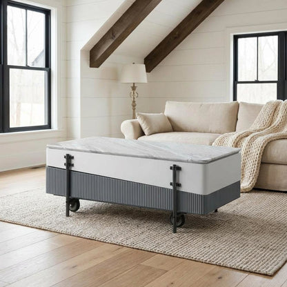 White and Gray High Gloss Coffee Table with Lift Top and Storage Space