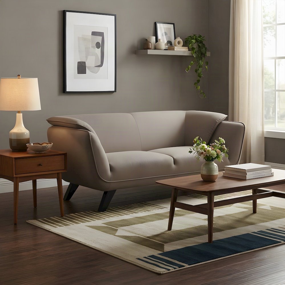 Linen-Upholstered Transitional Sofa Couch with Solid Wood Frame, Brown Linen
