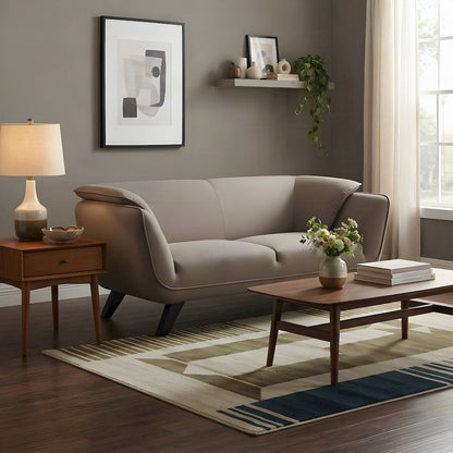 Linen-Upholstered Transitional Sofa Couch with Solid Wood Frame, Brown Linen