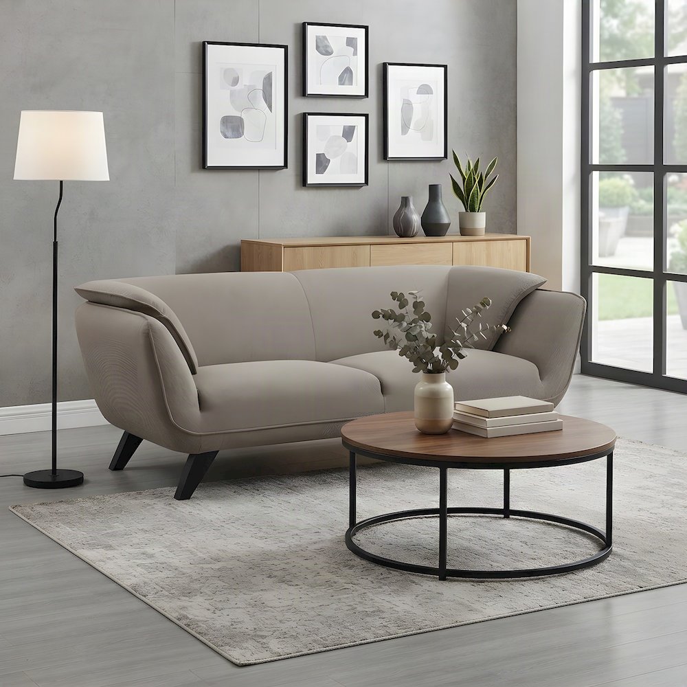Linen-Upholstered Transitional Sofa Couch with Solid Wood Frame, Brown Linen