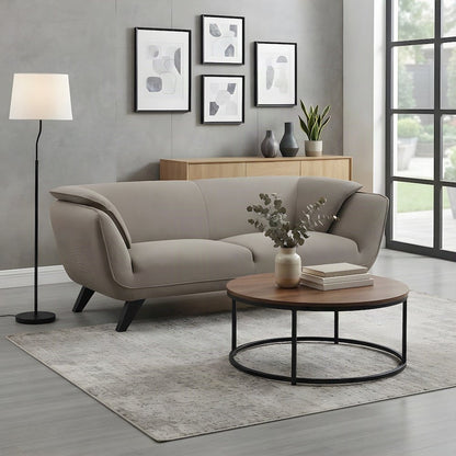 Linen-Upholstered Transitional Sofa Couch with Solid Wood Frame, Brown Linen
