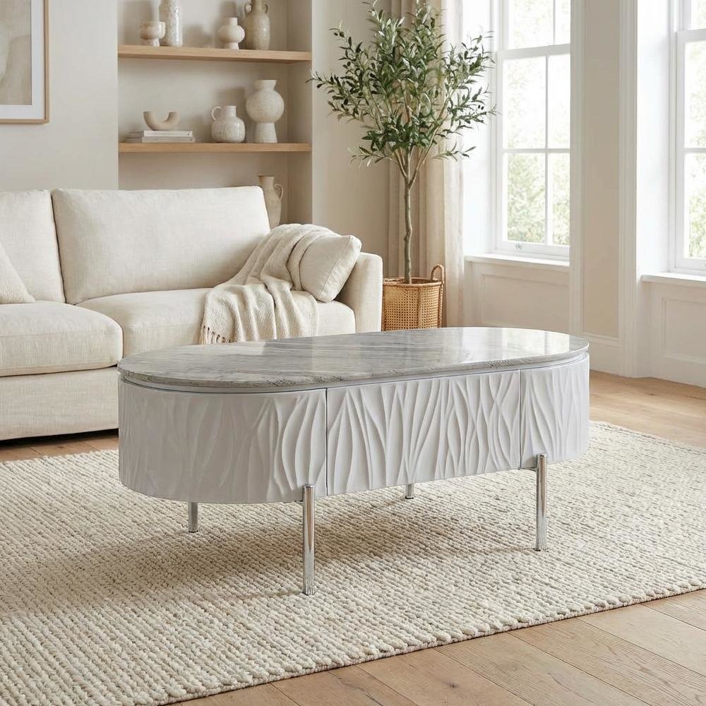 Gray High Gloss Coffee Table with Chrome Finish and Modern Design