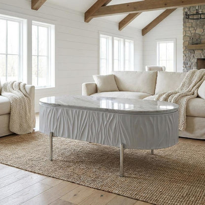 Gray High Gloss Coffee Table with Chrome Finish and Modern Design