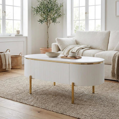 White High Gloss Coffee Table with Gold Finish and Single Piece Design