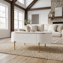 White High Gloss Coffee Table with Gold Finish and Single Piece Design