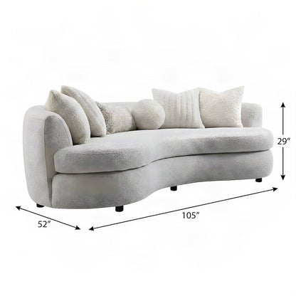 Boucle-Upholstered Curved Sofa and Modern Couch with 6 Pillows, Beige Boucle