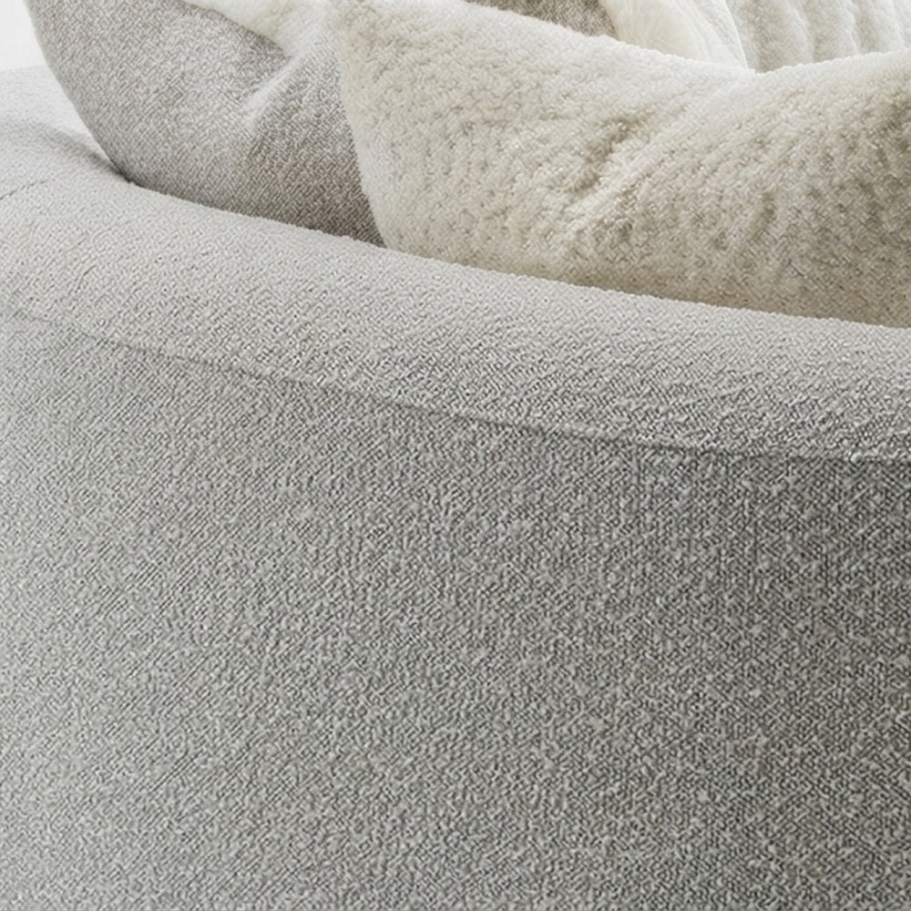 Boucle-Upholstered Curved Sofa and Modern Couch with 6 Pillows, Beige Boucle