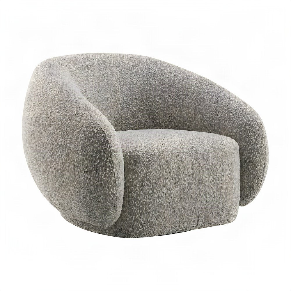 Boucle Upholstered Swivel Accent Chair, Comfy Reading Armchair, Brown Boucle
