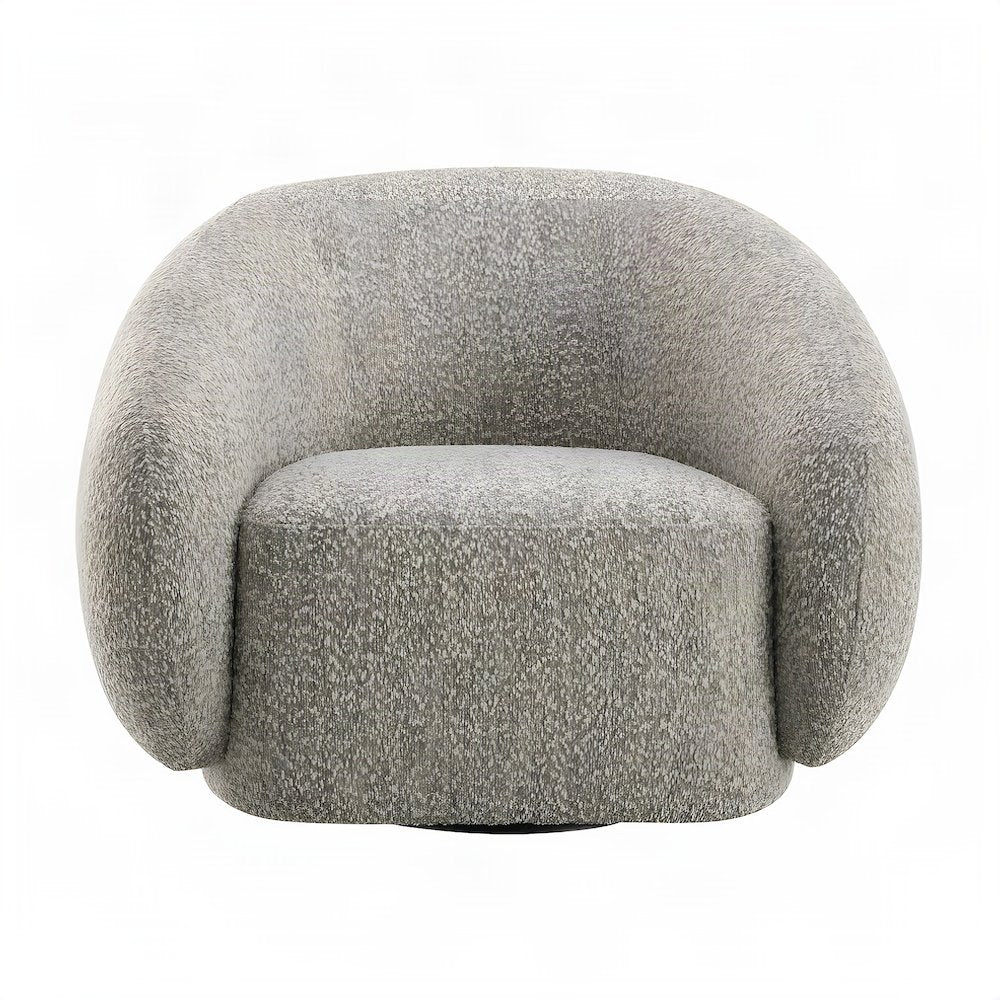 Boucle Upholstered Swivel Accent Chair, Comfy Reading Armchair, Brown Boucle