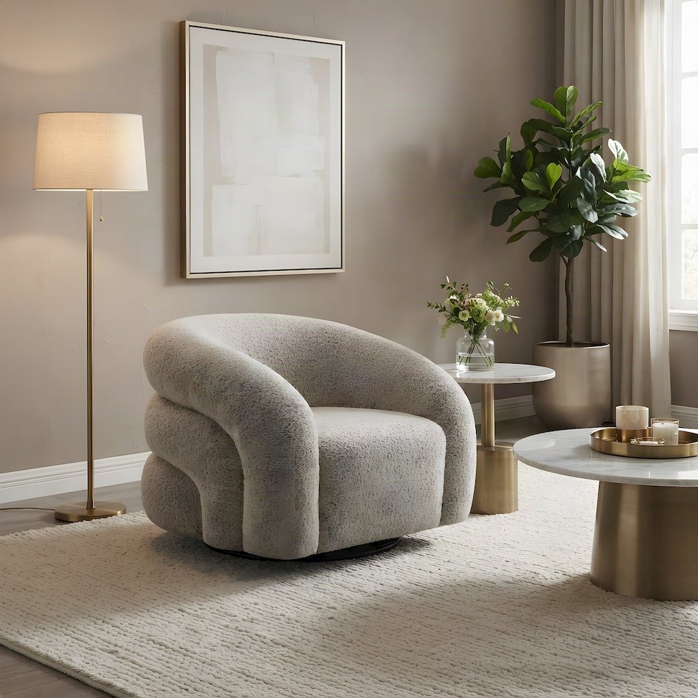 Boucle Upholstered Swivel Accent Armchair with Contemporary Style, Gray Boucle