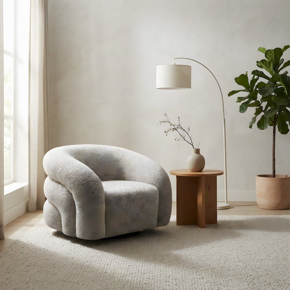 Boucle Upholstered Swivel Accent Armchair with Contemporary Style, Gray Boucle
