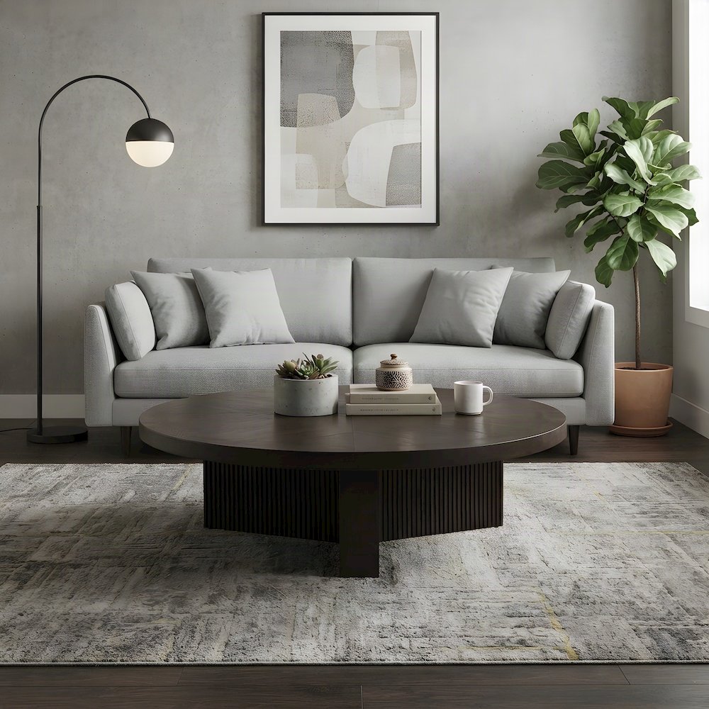 Wood Veneer Coffee Table with Contemporary Solid-Surface Top, Espresso
