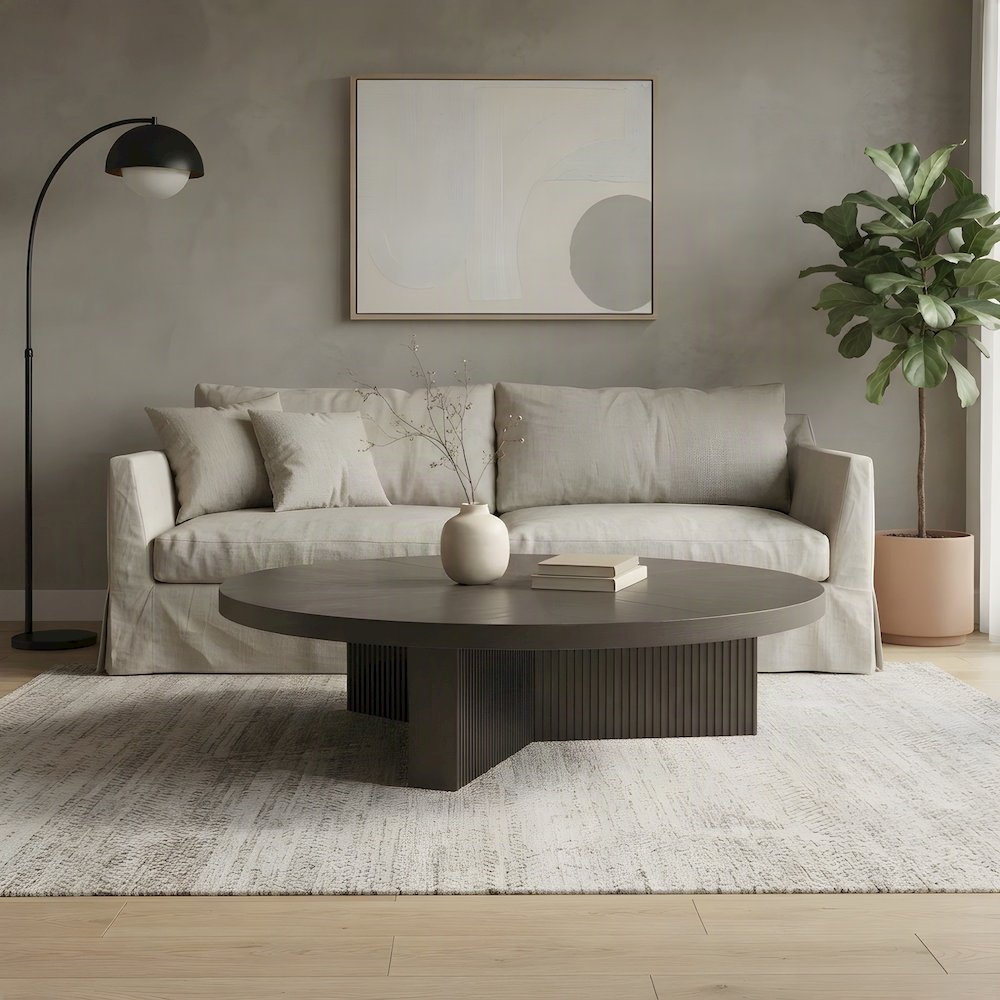 Wood Veneer Coffee Table with Contemporary Solid-Surface Top, Espresso