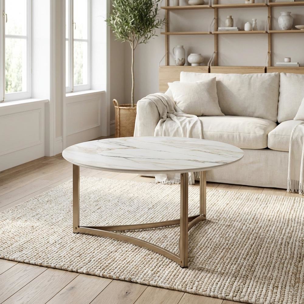 Champagne Coffee Table with Sintered Stone Top and Stylish Finish