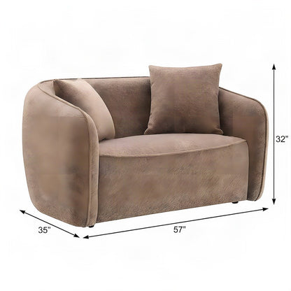 Upholstered Chenille Loveseat Sofa with Pillows, Small Love Seat, Brown Chenille