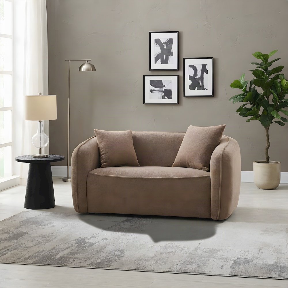 Upholstered Chenille Loveseat Sofa with Pillows, Small Love Seat, Brown Chenille
